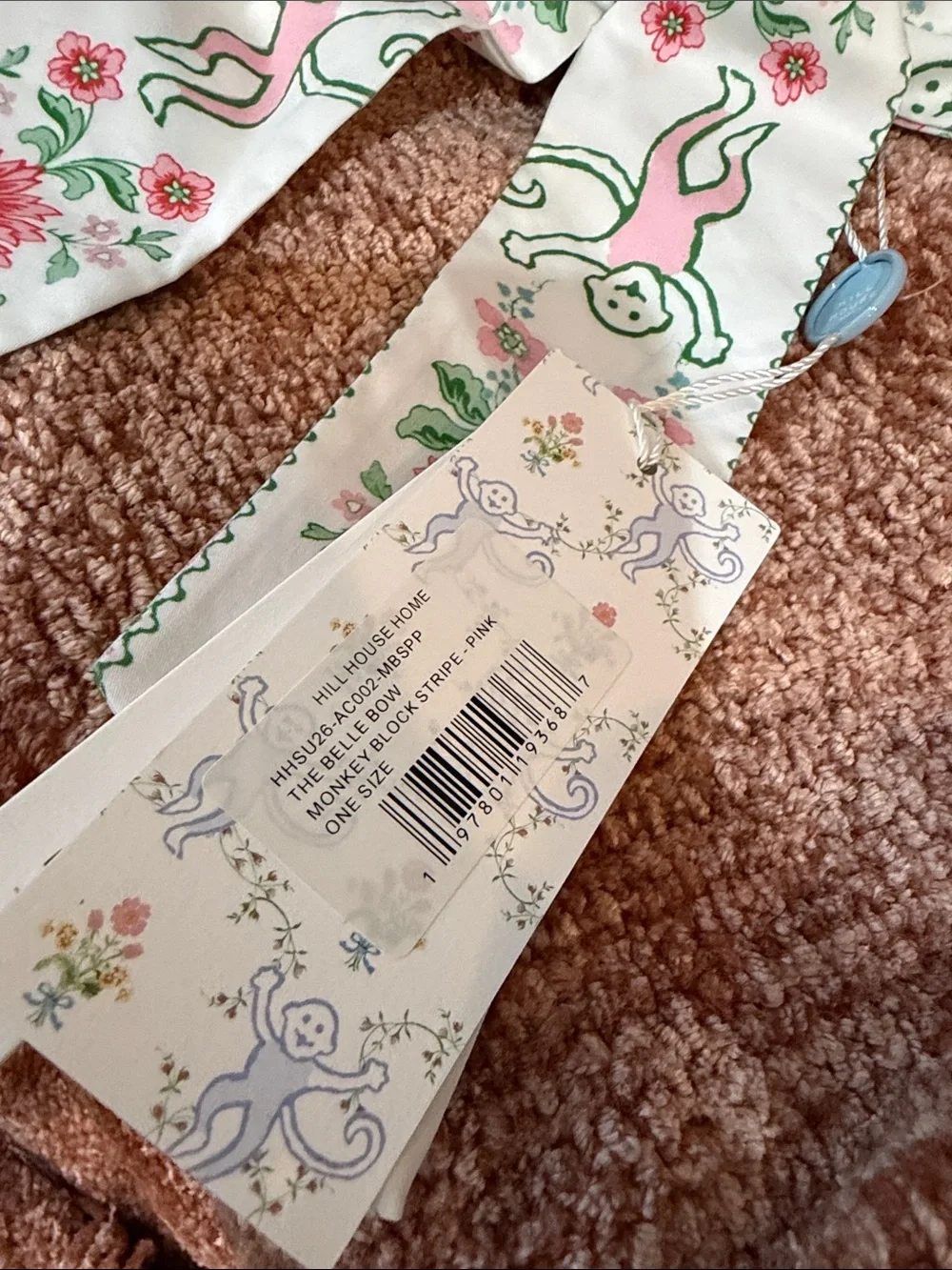 Hill House Roller Rabbit Floral Bow NEW Monkey Roses